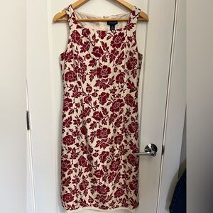 Ann Taylor 100% Silk Red Floral Dress Size 8